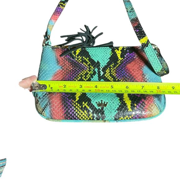 Elaine turner Leather crossbody bag turquoise python pink purple yellow - Picture 8 of 9